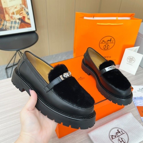 Replica Hermes Leather Shoes For Women #1236669 $102.00 USD for Wholesale