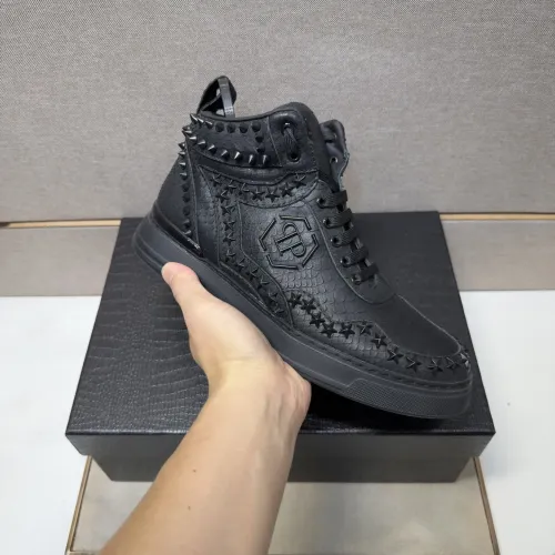 Replica Philipp Plein PP High Tops Shoes For Men #1455199 $132.00 USD for Wholesale